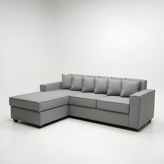 Seccional L Intercambiable & Fija Homero XL 233 x 175 Cojines Pequeños / GRIS CLARO & Almacenamiento / Lino Rustico, Soft y Felpa