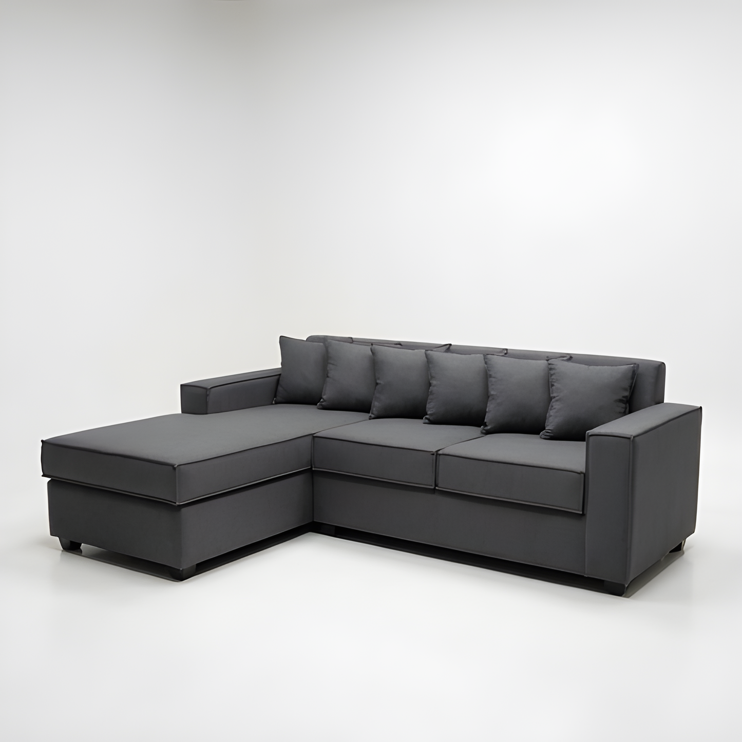 Seccional L Intercambiable & Fija Homero XL 233 x 175 Cojines Pequeños / GRIS MEDIO & Almacenamiento / Lino Rustico, Soft y Felpa