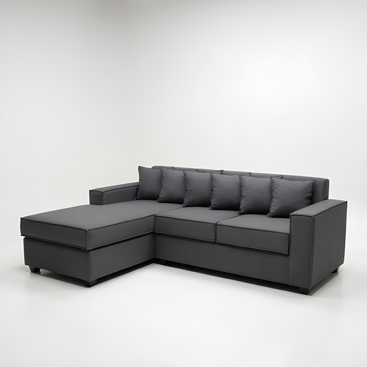 Seccional L Intercambiable & Fija Homero XL 233 x 175 Cojines Pequeños / GRIS MEDIO & Almacenamiento / Lino Rustico, Soft y Felpa