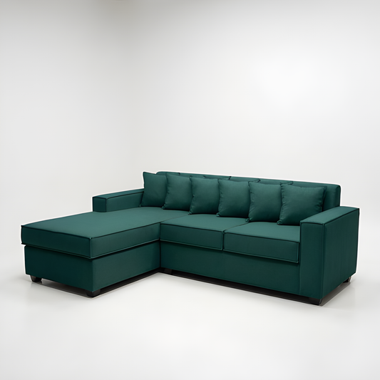 Seccional L Intercambiable & Fija Homero XL 233 x 175 Cojines Pequeños / VERDE OSCURO & Almacenamiento / Lino Rustico, Soft y Felpa