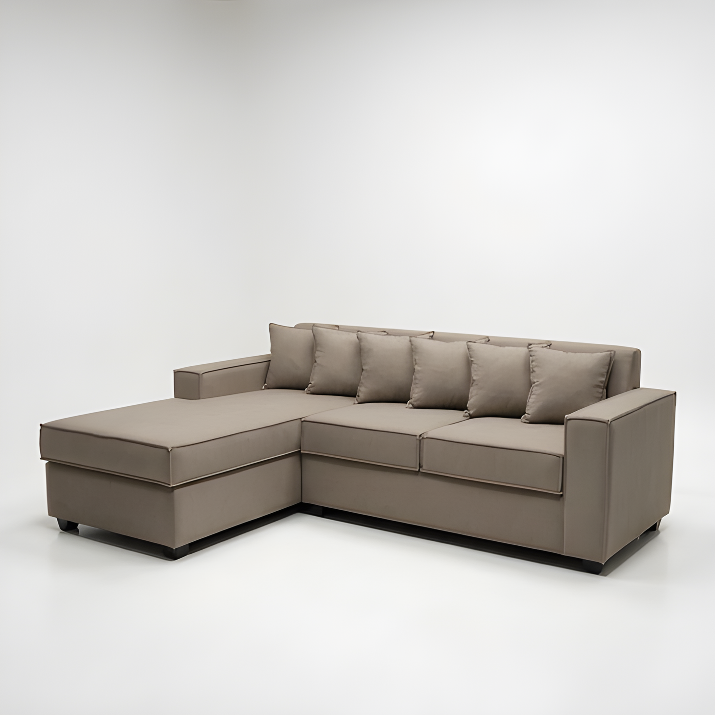 Seccional L Intercambiable & Fija Homero XL 233 x 175 Cojines Pequeños / CAFE CLARO & Almacenamiento / Lino Rustico, Soft y Felpa
