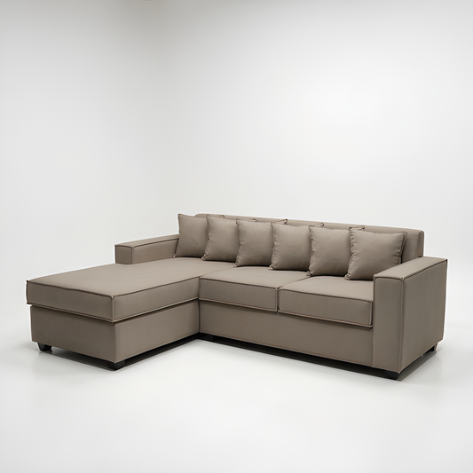 Seccional L Intercambiable & Fija Homero XL 233 x 175 Cojines Pequeños / CAFE CLARO & Almacenamiento / Lino Rustico, Soft y Felpa