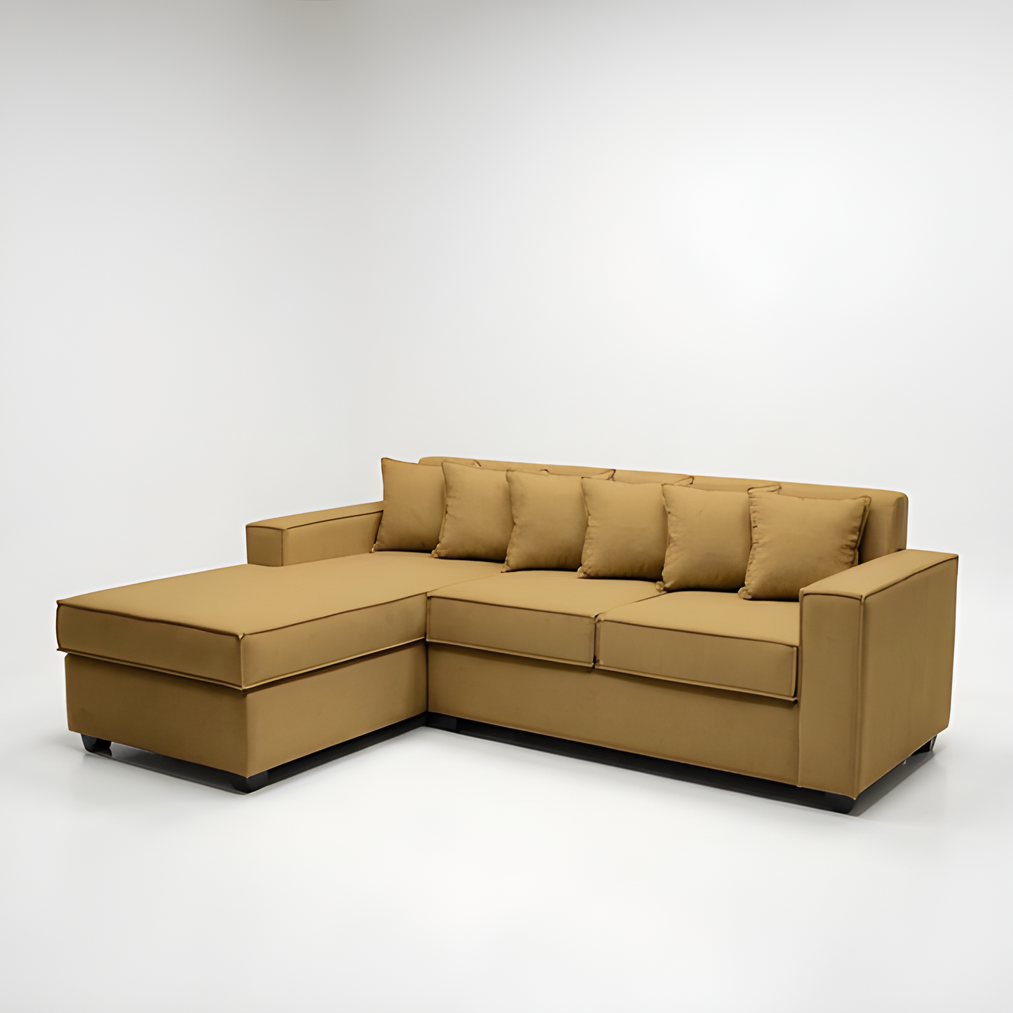 Seccional L Intercambiable & Fija Homero XL 233 x 175 Cojines Pequeños / MOSTAZA SUNSET & Almacenamiento / Lino Rustico, Soft y Felpa