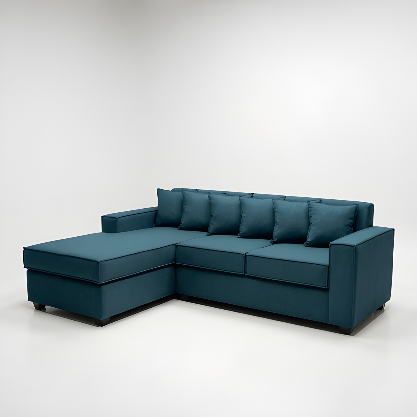 Seccional L Intercambiable & Fija Homero XL 233 x 175 Cojines Pequeños / VERDE ESMERALDA & Almacenamiento / Lino Rustico, Soft y Felpa