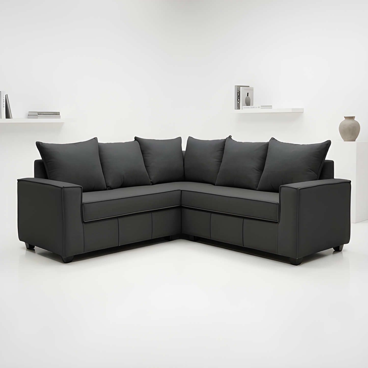 Mini Secional Homero Stripes Full Seat 210 x 210 Cojines Grandes / GRIS MARENGO & Almacenamiento / Lino Rustico, Soft y Felpa