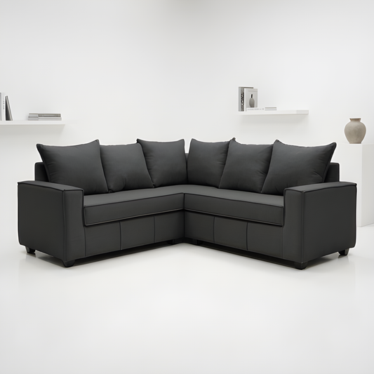 Mini Secional Homero Stripes Full Seat 210 x 210 Cojines Grandes / GRIS MARENGO & Almacenamiento / Lino Rustico, Soft y Felpa