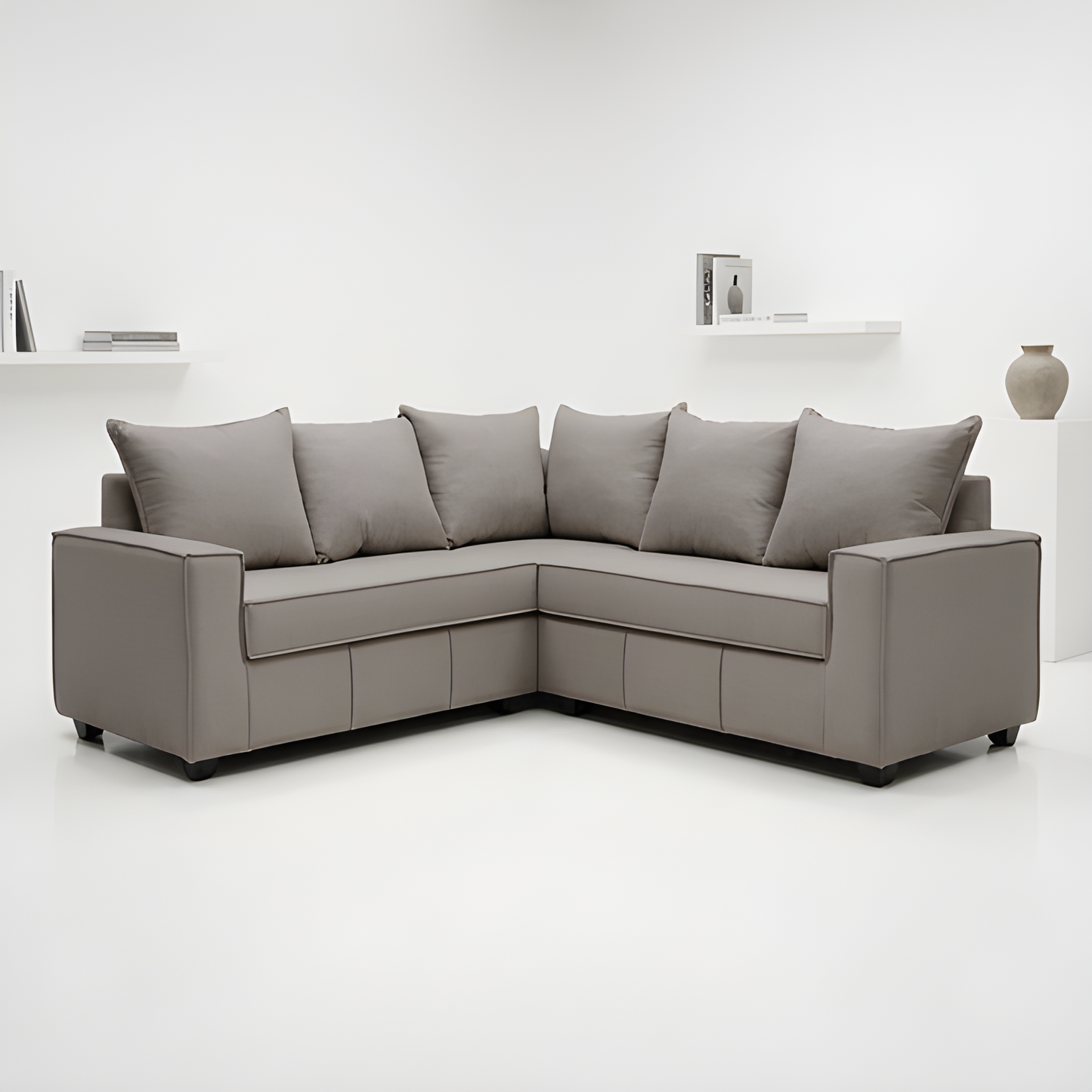 Mini Secional Homero Stripes Full Seat 210 x 210 Cojines Grandes / GRIS CLARO & Almacenamiento / Lino Rustico, Soft y Felpa