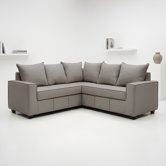 Mini Secional Homero Stripes Full Seat 210 x 210 Cojines Grandes / GRIS CLARO & Almacenamiento / Lino Rustico, Soft y Felpa