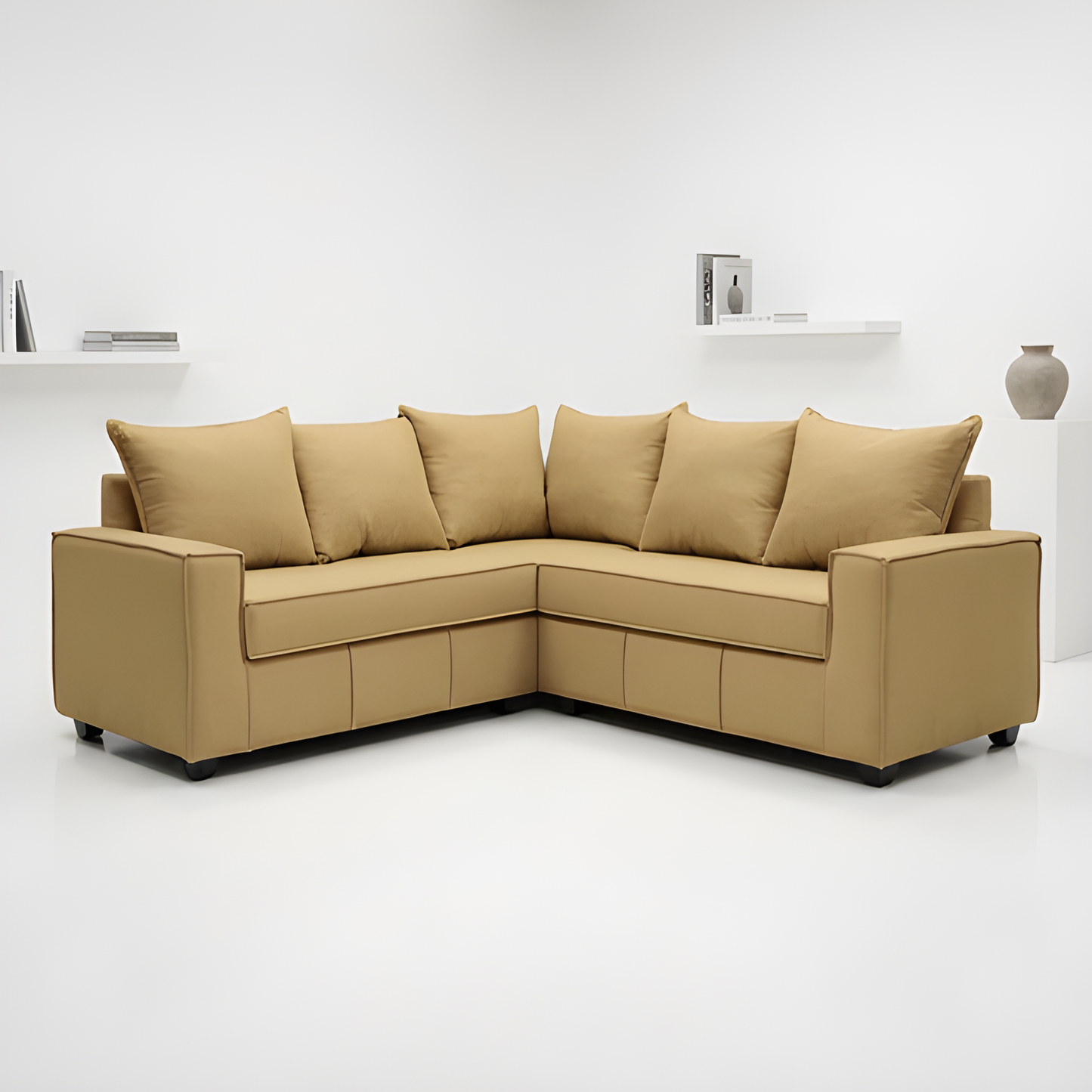 Mini Secional Homero Stripes Full Seat 210 x 210 Cojines Grandes / BEIGE ARENA & Almacenamiento / Lino Rustico, Soft y Felpa