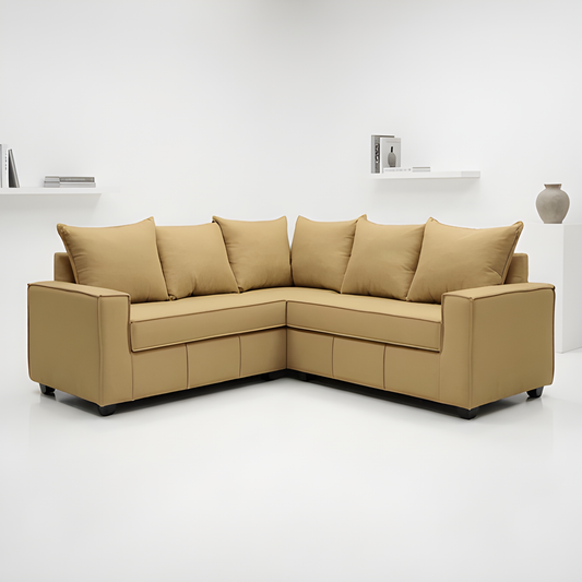 Mini Secional Homero Stripes Full Seat 210 x 210 Cojines Grandes / BEIGE ARENA & Almacenamiento / Lino Rustico, Soft y Felpa
