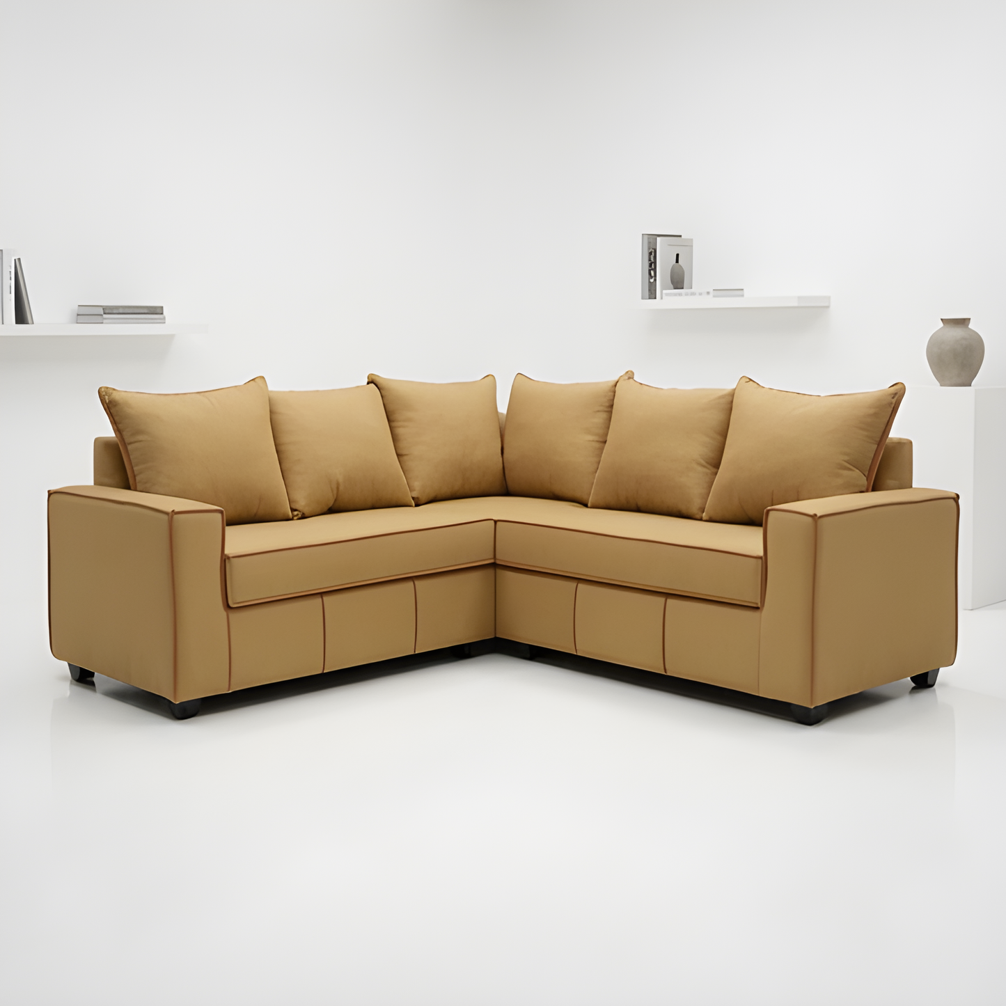 Mini Secional Homero Stripes Full Seat 210 x 210 Cojines Grandes / MOSTAZA SUNSET & Almacenamiento / Lino Soft y Felpa