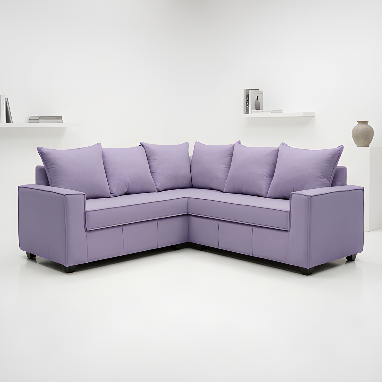 Mini Secional Homero Stripes Full Seat 210 x 210 Cojines Grandes / PALO ROSA & Almacenamiento / Lino Soft y Felpa