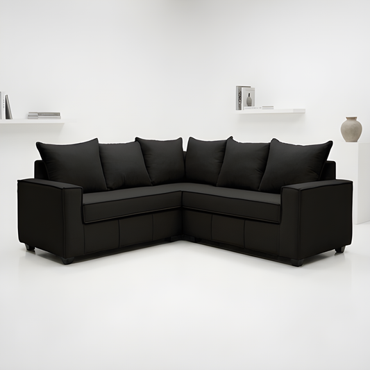 Mini Secional Homero Stripes Full Seat 210 x 210 Cojines Grandes / NEGRO & Almacenamiento / Lino Rustico, Soft y Felpa