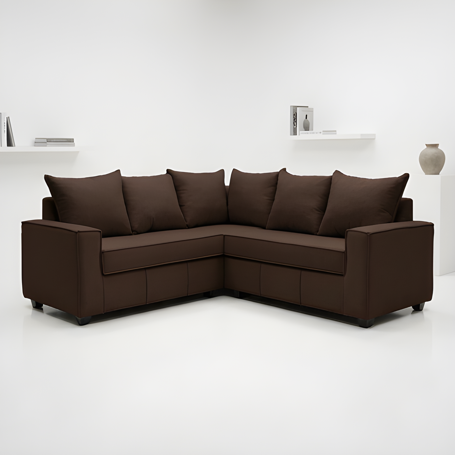 Mini Secional Homero Stripes Full Seat 210 x 210 Cojines Grandes / CAFE OSCURO & Almacenamiento / Lino Rustico, Soft y Felpa
