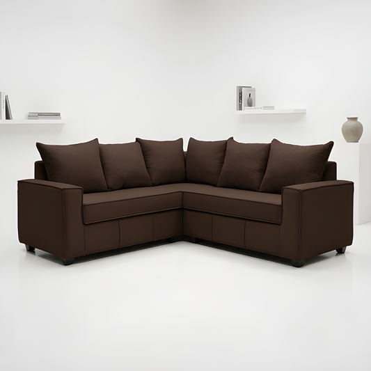 Mini Secional Homero Stripes Full Seat 210 x 210 Cojines Grandes / CAFE OSCURO & Almacenamiento / Lino Rustico, Soft y Felpa