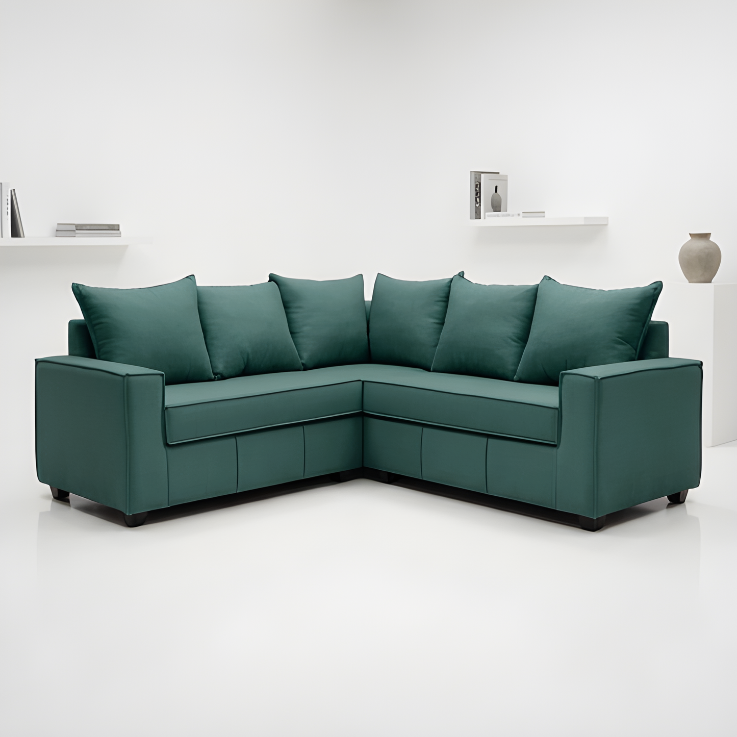 Mini Secional Homero Stripes Full Seat 210 x 210 Cojines Grandes / VERDE ESMERALDA & Almacenamiento / Lino Rustico, Soft y Felpa