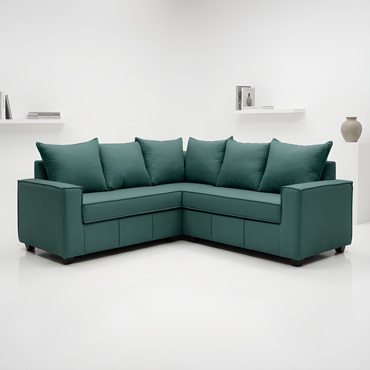 Mini Secional Homero Stripes Full Seat 210 x 210 Cojines Grandes / VERDE ESMERALDA & Almacenamiento / Lino Rustico, Soft y Felpa