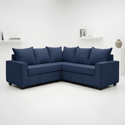 Mini Secional Homero Stripes Full Seat 210 x 210 Cojines Grandes / AZUL MARINO & Almacenamiento / Lino Rustico, Soft y Felpa