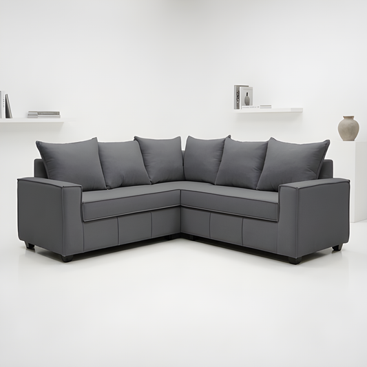 Mini Secional Homero Stripes Full Seat 210 x 210 Cojines Grandes / GRIS MEDIO & Almacenamiento / Lino Rustico, Soft y Felpa