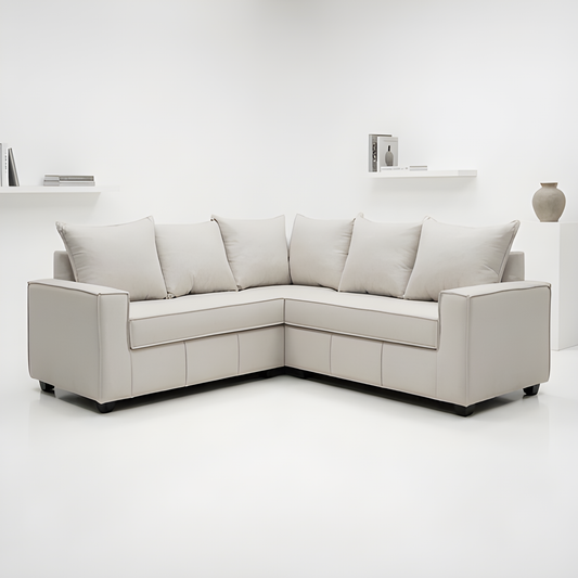 Mini Secional Homero Stripes Full Seat 210 x 210 Cojines Grandes / BLANCO HUESO & Almacenamiento / Lino Rustico, Soft y Felpa