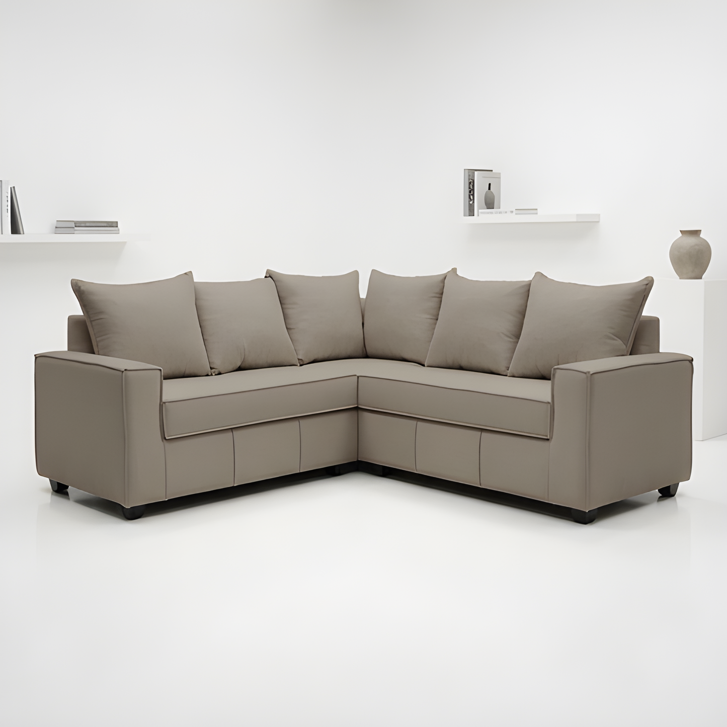 Mini Secional Homero Stripes Full Seat 210 x 210 Cojines Grandes / CAFE CLARO & Almacenamiento / Lino Rustico, Soft y Felpa