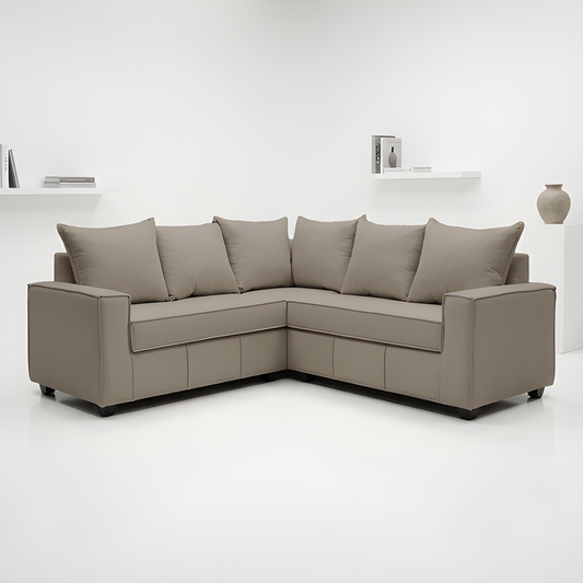 Mini Secional Homero Stripes Full Seat 210 x 210 Cojines Grandes / CAFE CLARO & Almacenamiento / Lino Rustico, Soft y Felpa