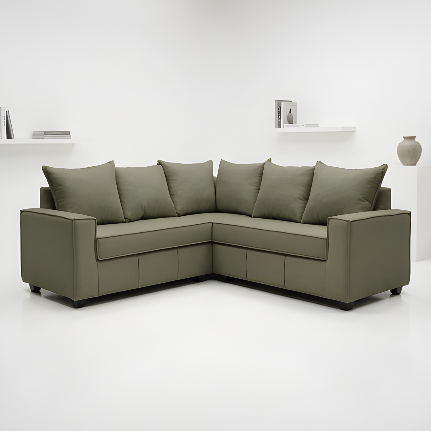 Mini Secional Homero Stripes Full Seat 210 x 210 Cojines Grandes / VERDE MUSGO & Almacenamiento / Felpa