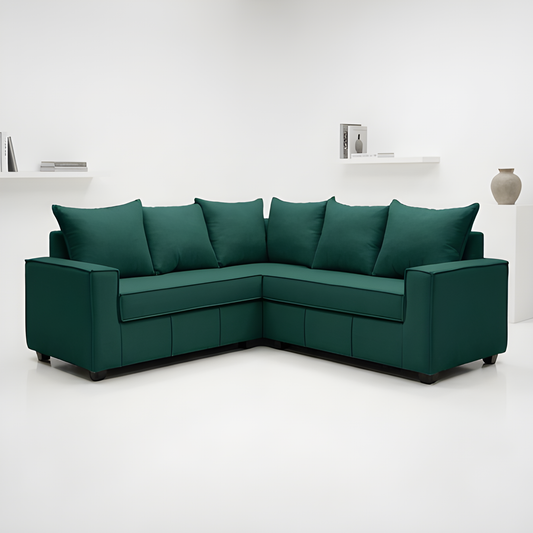 Mini Secional Homero Stripes Full Seat 210 x 210 Cojines Grandes / VERDE OSCURO & Almacenamiento / Lino Soft y Felpa