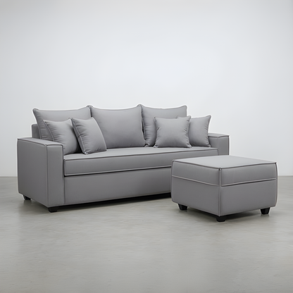 Sofá Homero 3 Cuerpos Full Seat + Puf 67 x 67 / GRIS CLARO & Almacenamiento / Lino Rustico, Soft y Felpa
