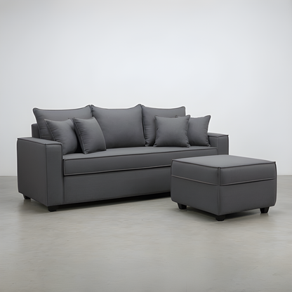 Sofá Homero 3 Cuerpos Full Seat + Puf 67 x 67 / GRIS MEDIO & Almacenamiento / Lino Rustico, Soft y Felpa