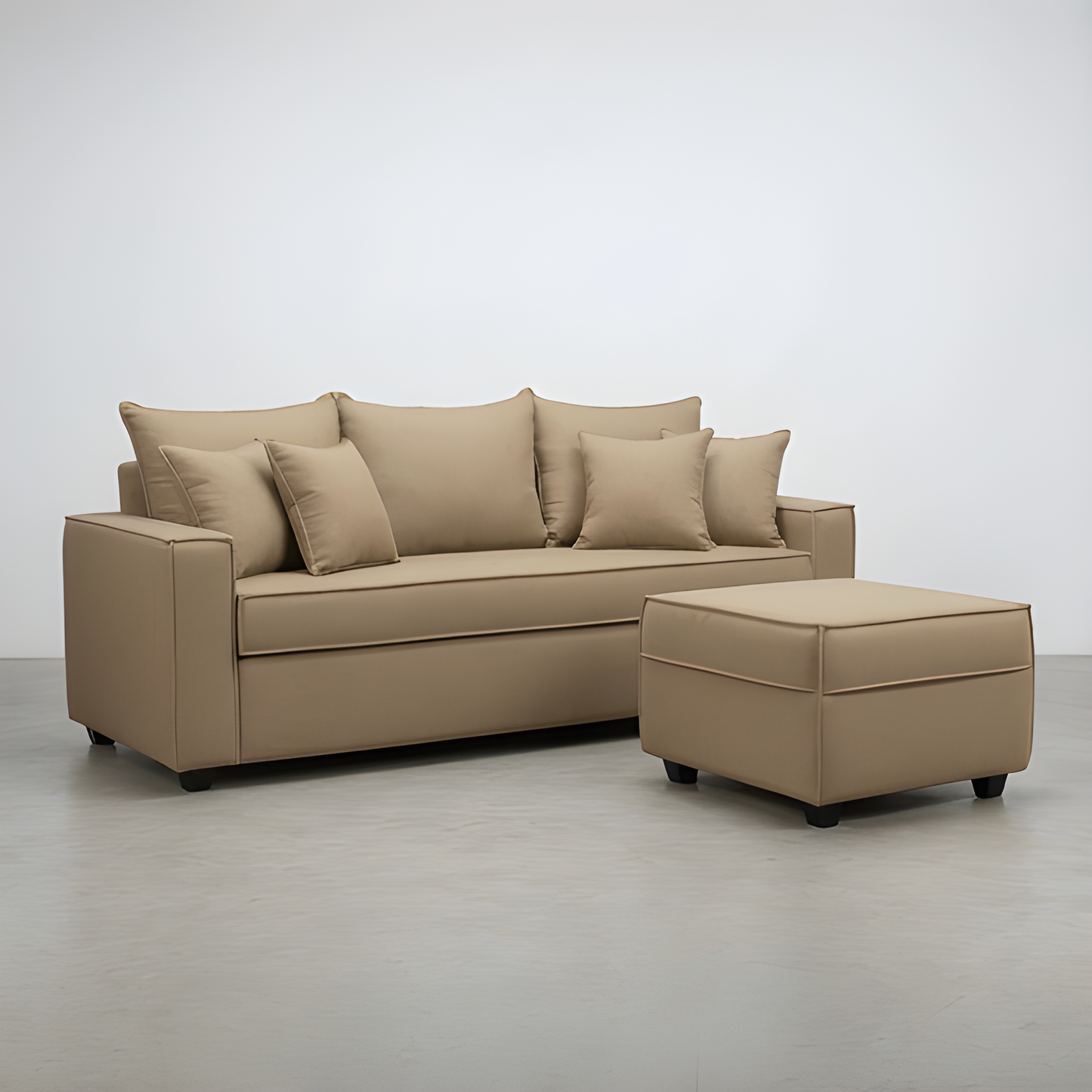 Sofá Homero 3 Cuerpos Full Seat + Puf 67 x 67 / BEIGE ARENA & Almacenamiento / Lino Rustico, Soft y Felpa