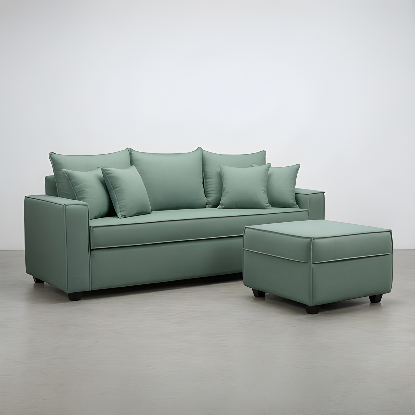 Sofá Homero 3 Cuerpos Full Seat + Puf 67 x 67 / VERDE MENTA & Almacenamiento / Lino Soft y Felpa