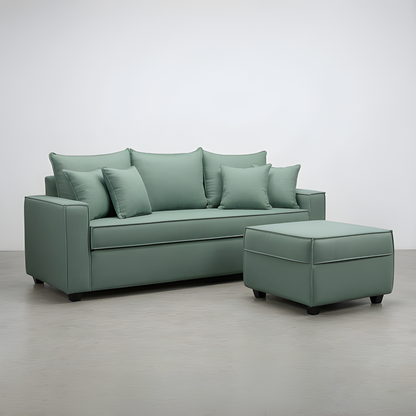 Sofá Homero 3 Cuerpos Full Seat + Puf 67 x 67 / VERDE MENTA & Almacenamiento / Lino Soft y Felpa
