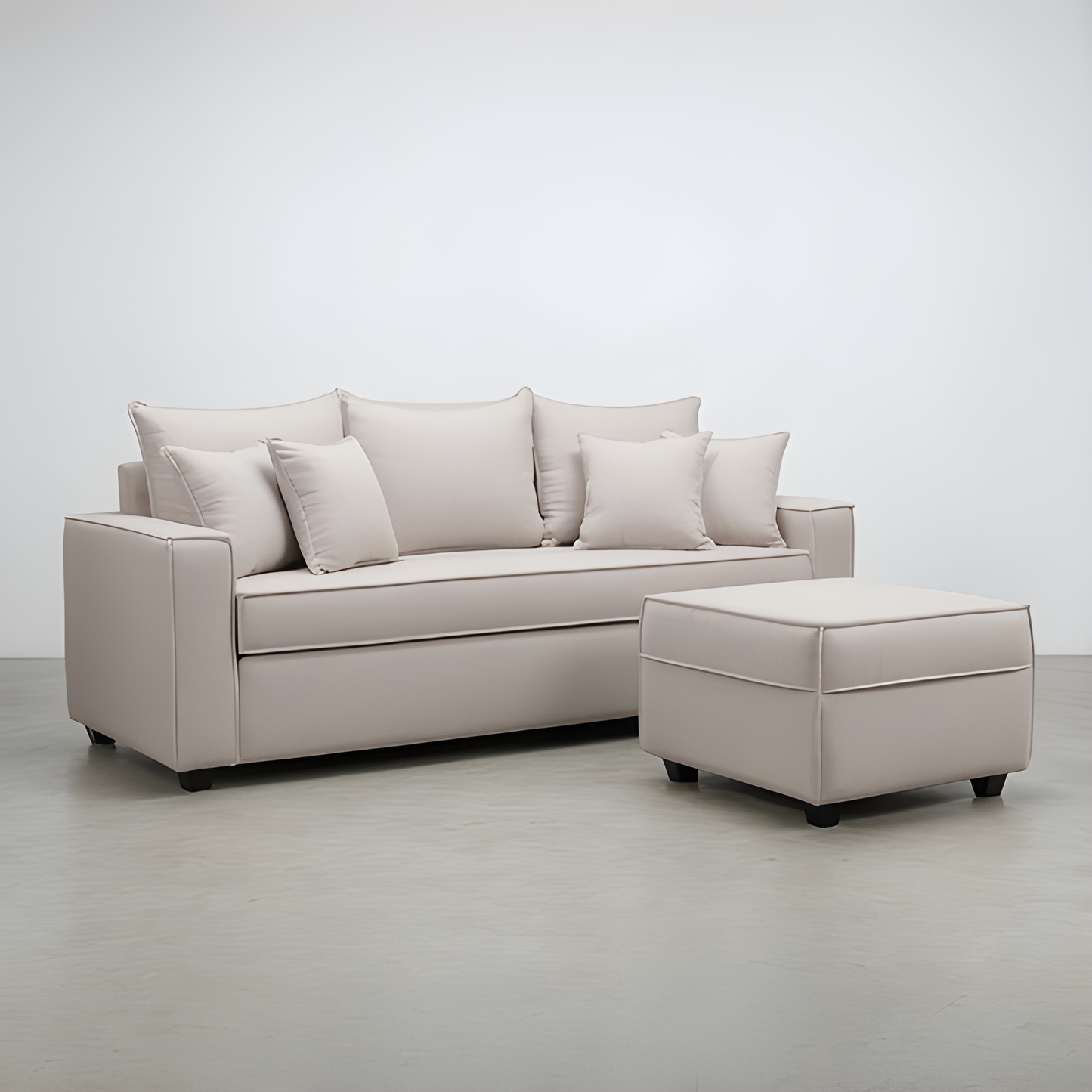 Sofá Homero 3 Cuerpos Full Seat + Puf 67 x 67 / BLANCO HUESO & Almacenamiento / Lino Rustico, Soft y Felpa