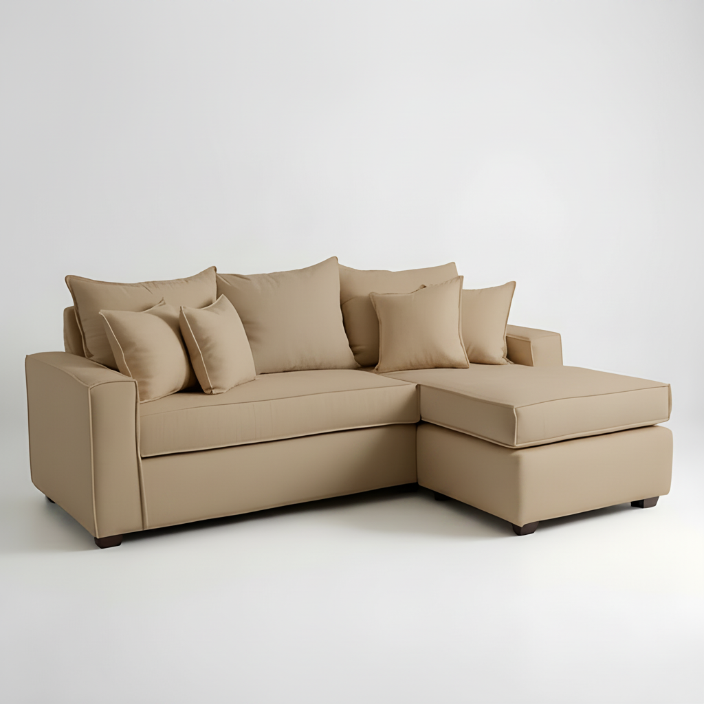 Sofá Intercambiable New Homero, L 190 x 155 y 210 x 155 / BEIGE ARENA & Opción Almacenamiento / Lino Rustico, Soft y Felpa