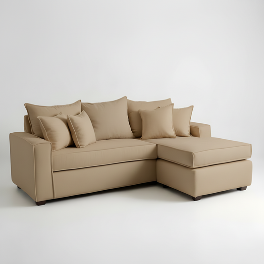 Sofá Intercambiable New Homero, L 190 x 155 y 210 x 155 / BEIGE ARENA & Opción Almacenamiento / Lino Rustico, Soft y Felpa