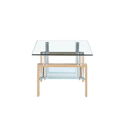 Mesa de Centro Rectangular de Vidrio Madera Clara