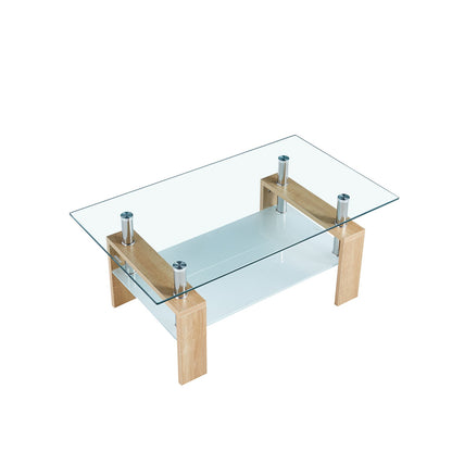 Mesa de Centro Rectangular de Vidrio Madera Clara