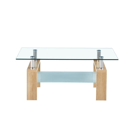 Mesa de Centro Rectangular de Vidrio Madera Clara